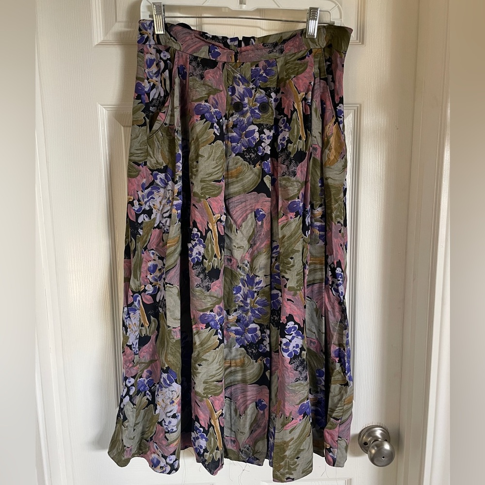 Vintage Floral Print Midi Skirt
